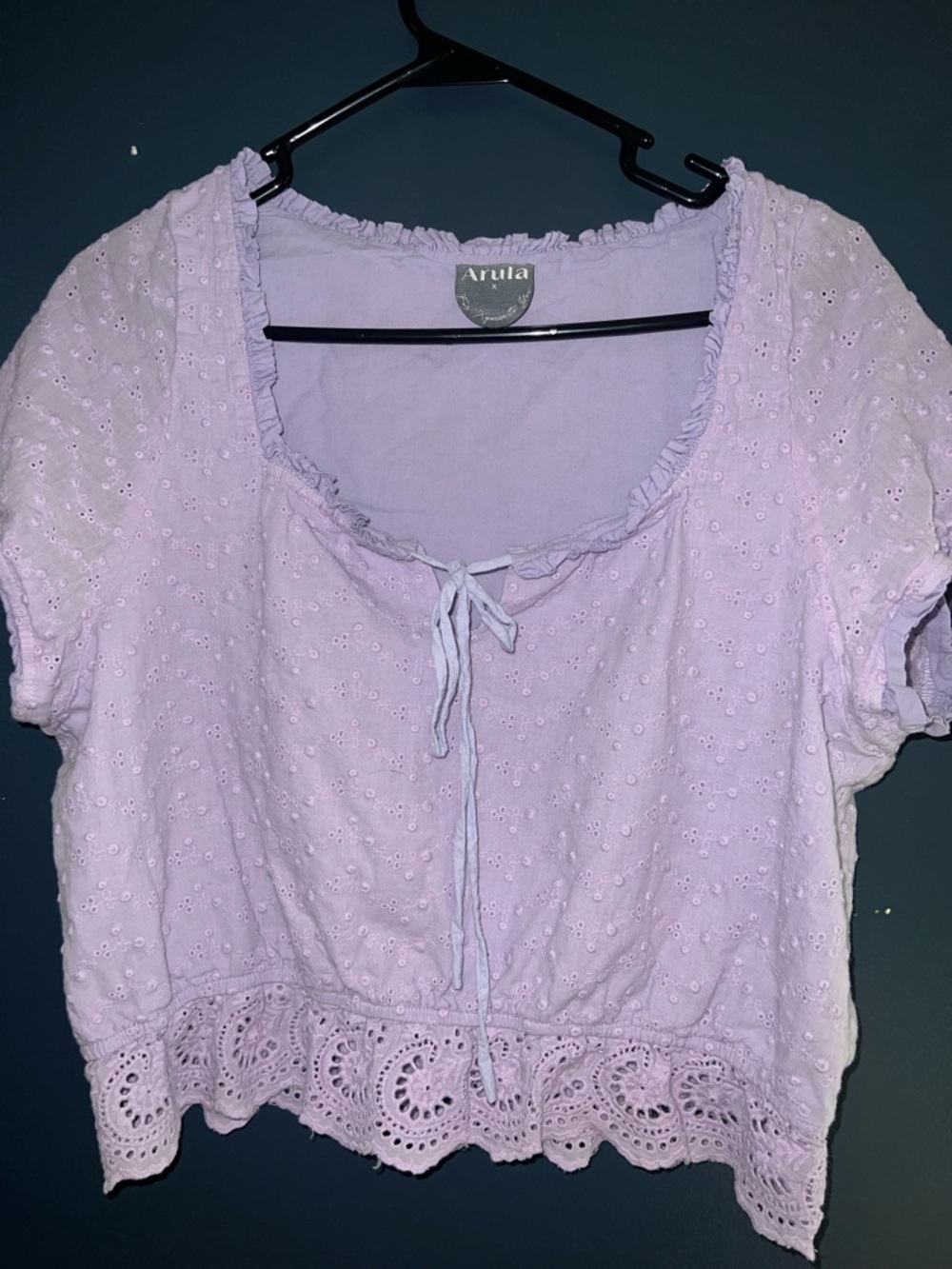 ARULA Lavender Eyelet Cropped Tie-Front Top